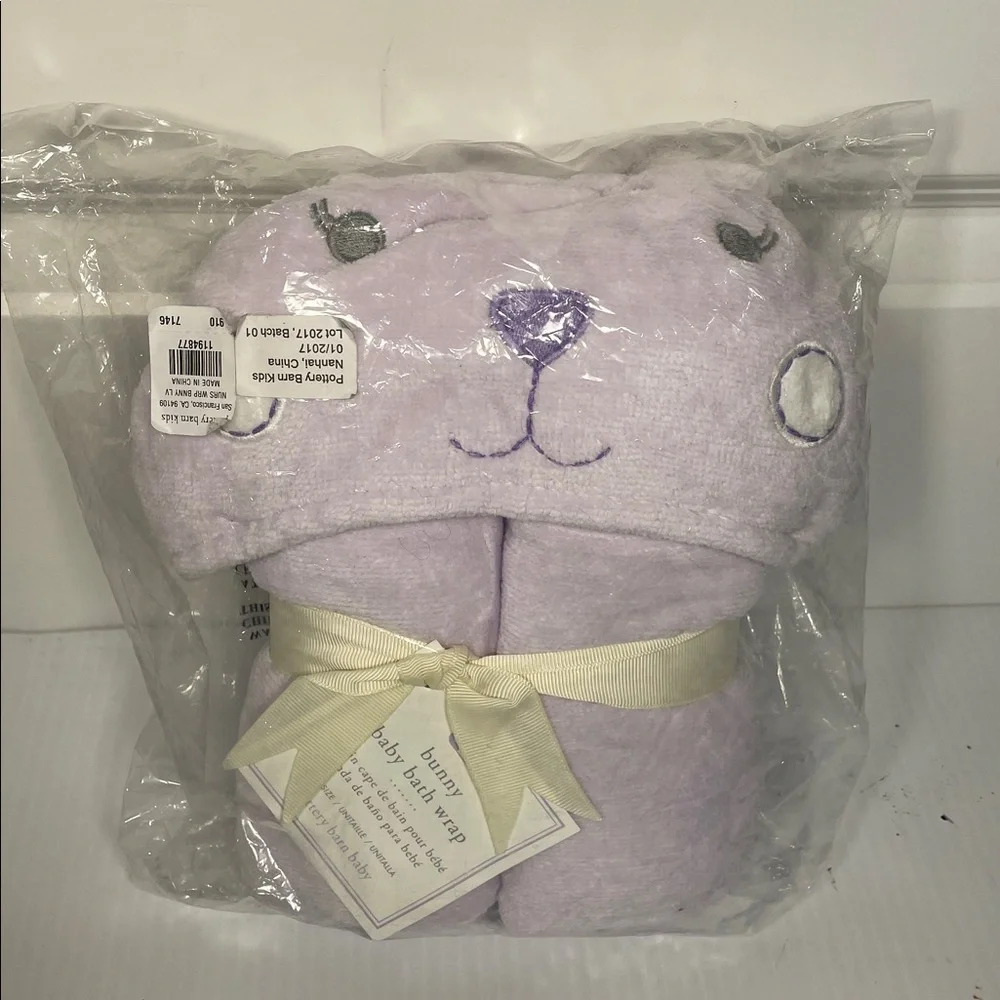 Pottery Barn Plush Baby Hooded Towel Collection Lilac New Bath Wrap Bunny